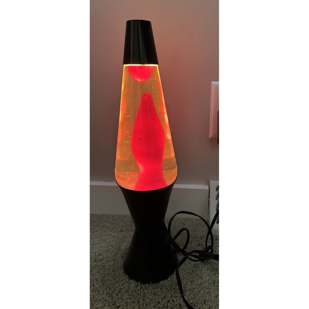 Vtg 16.5'' Lava Brand Motion Lamp Light Lite Black Base Red Wax  Yellow Water